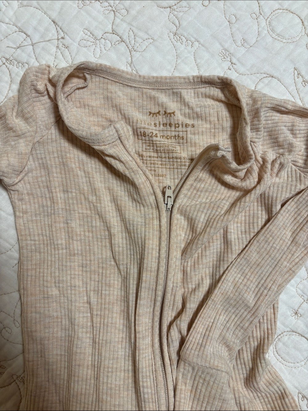 Little Sleepies Oatmeal Ribbed Zippy - Picture 4 of 5
